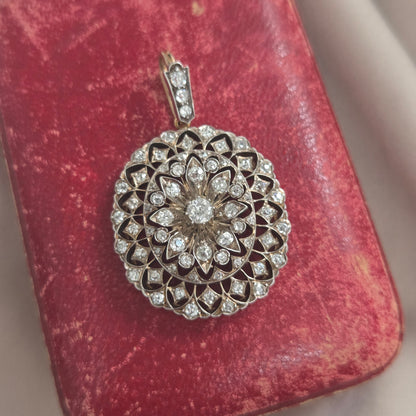 Victorian Antique 2.50ct Old Cut Diamond Oval Cluster Pendant-come-Brooch