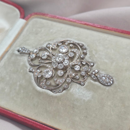 Victorian Antique Old Cut Diamond Scroll Drop Pendant