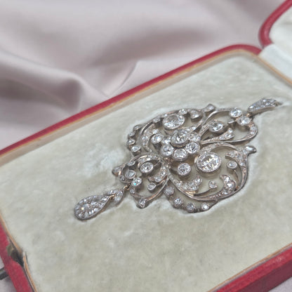 Victorian Antique Old Cut Diamond Scroll Drop Pendant