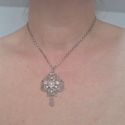 Victorian Antique Old Cut Diamond Scroll Drop Pendant