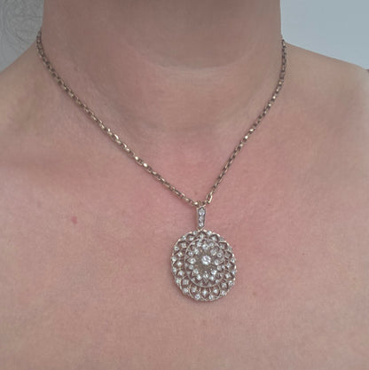 Victorian Antique 2.50ct Old Cut Diamond Oval Cluster Pendant-come-Brooch