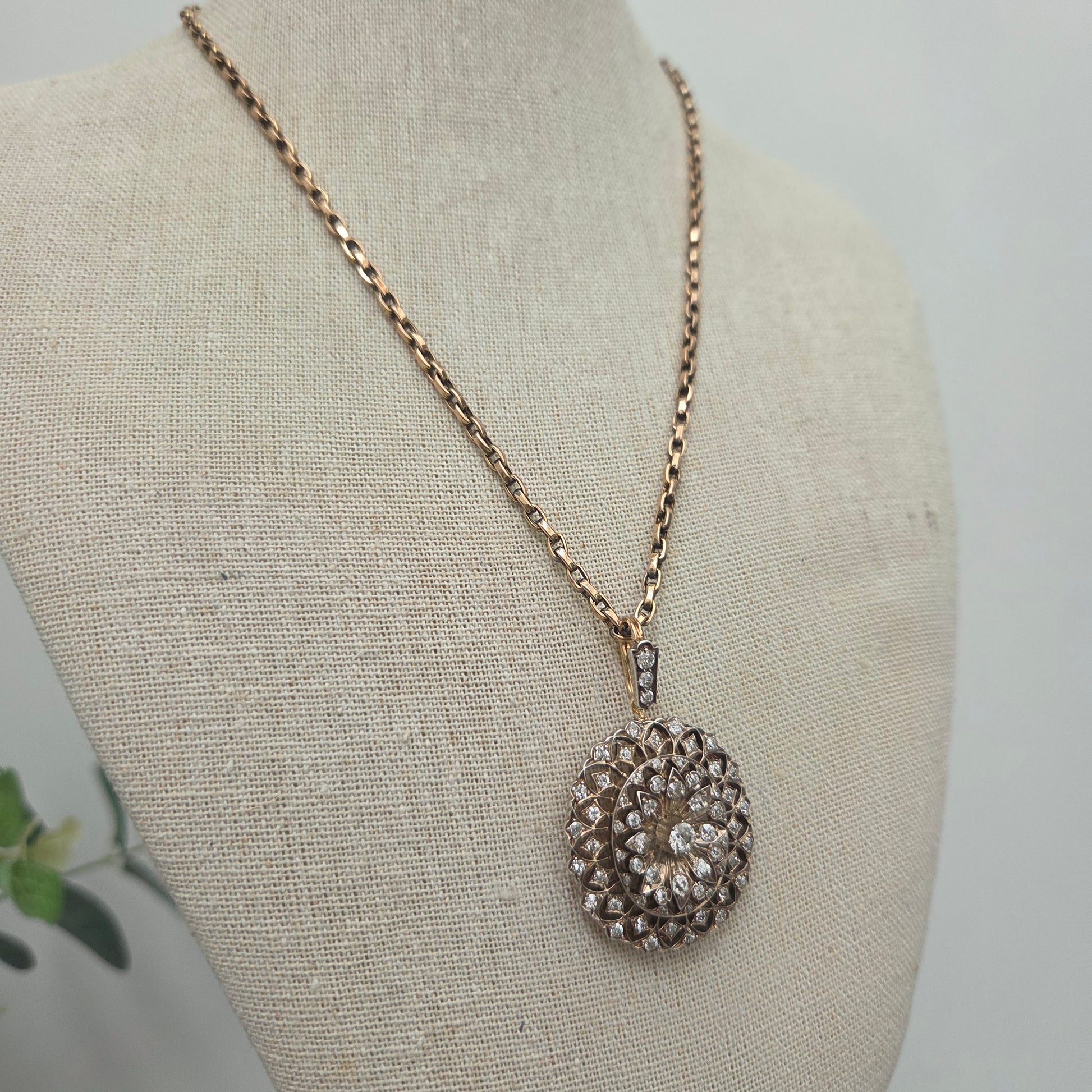 Victorian Antique 2.50ct Old Cut Diamond Oval Cluster Pendant-come-Brooch
