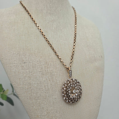 Victorian Antique 2.50ct Old Cut Diamond Oval Cluster Pendant-come-Brooch
