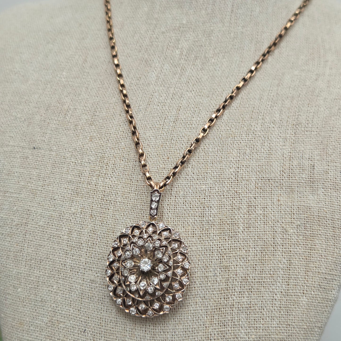 Victorian Antique 2.50ct Old Cut Diamond Oval Cluster Pendant-come-Brooch