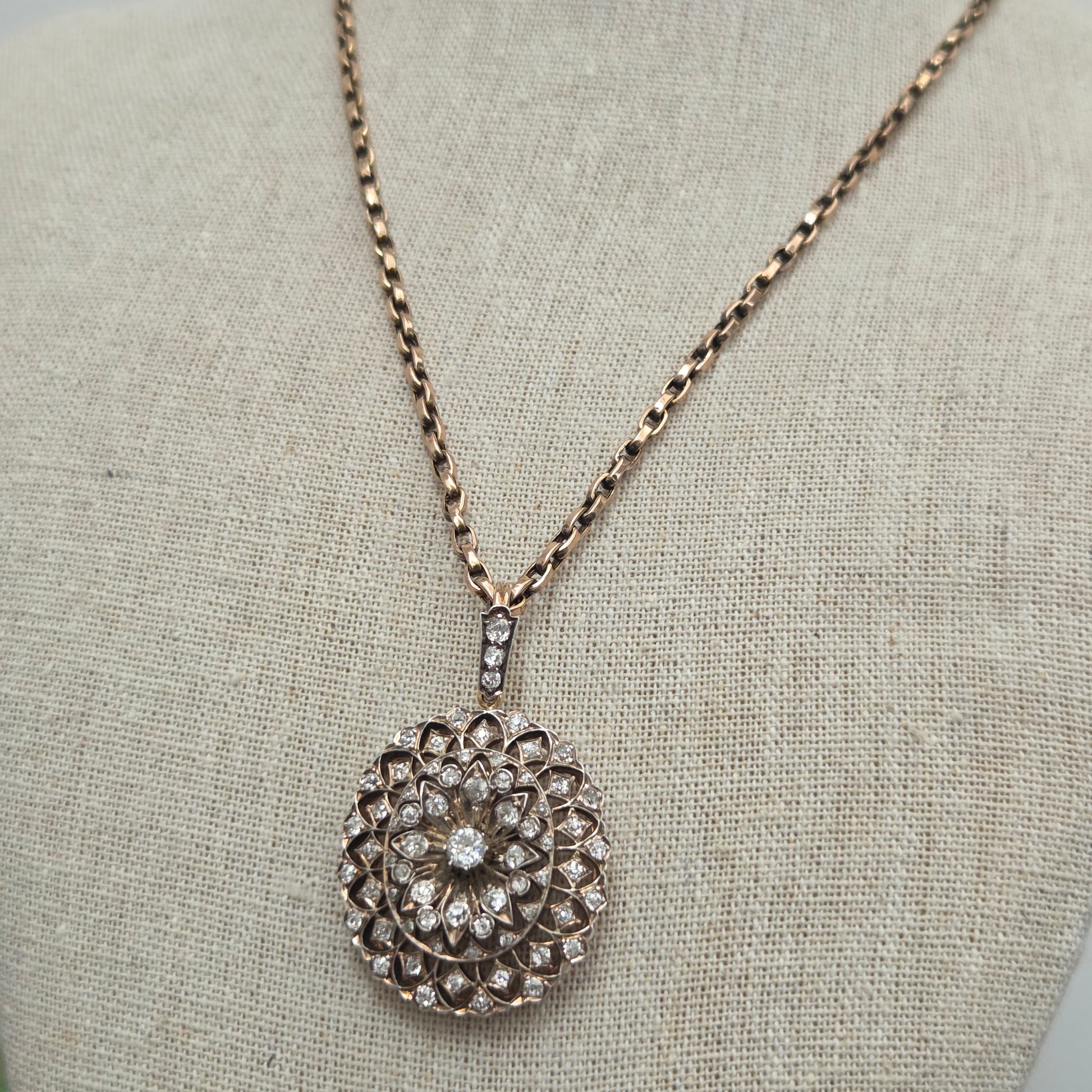 Victorian Antique 2.50ct Old Cut Diamond Oval Cluster Pendant-come-Brooch