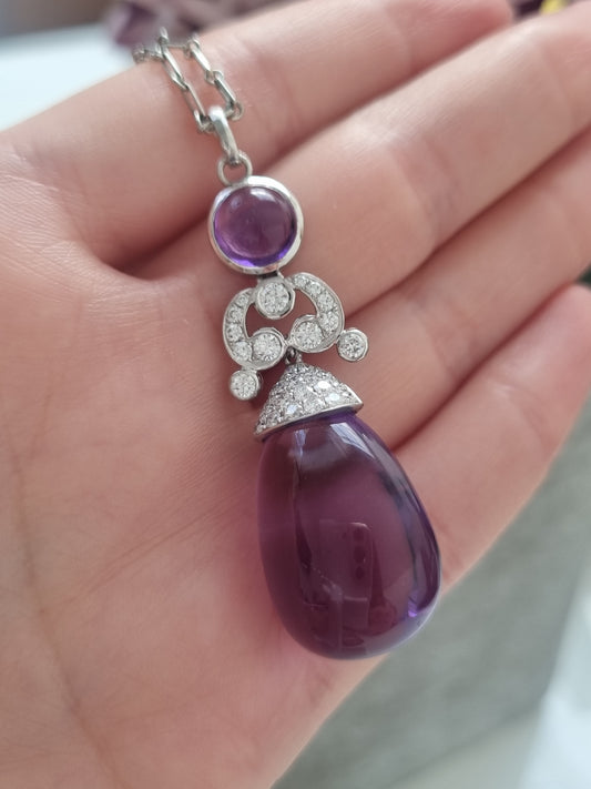 Fine Vintage Pear Drop Amethyst and Diamond Pendant