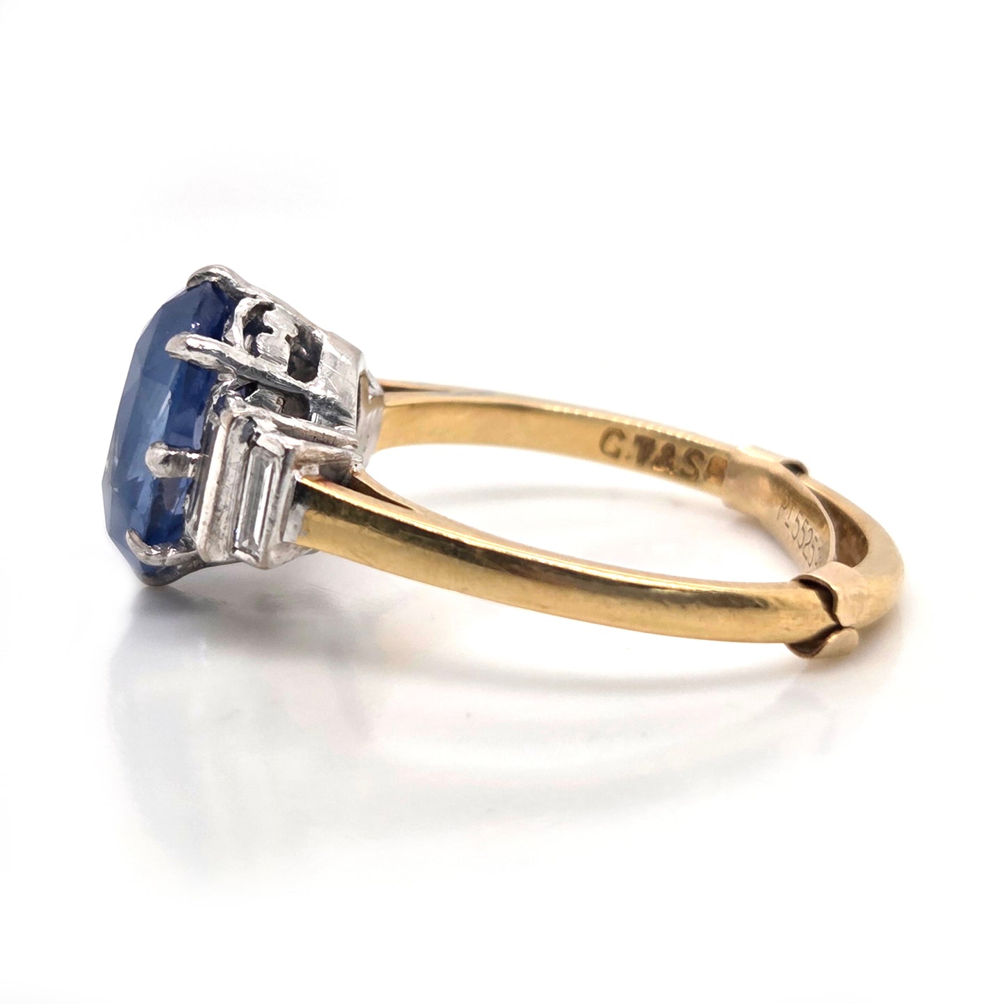 Vintage 3.7ct Oval Sapphire and Baguette Diamond Engagement Ring