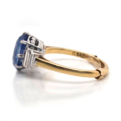 Vintage 3.7ct Oval Sapphire and Baguette Diamond Engagement Ring