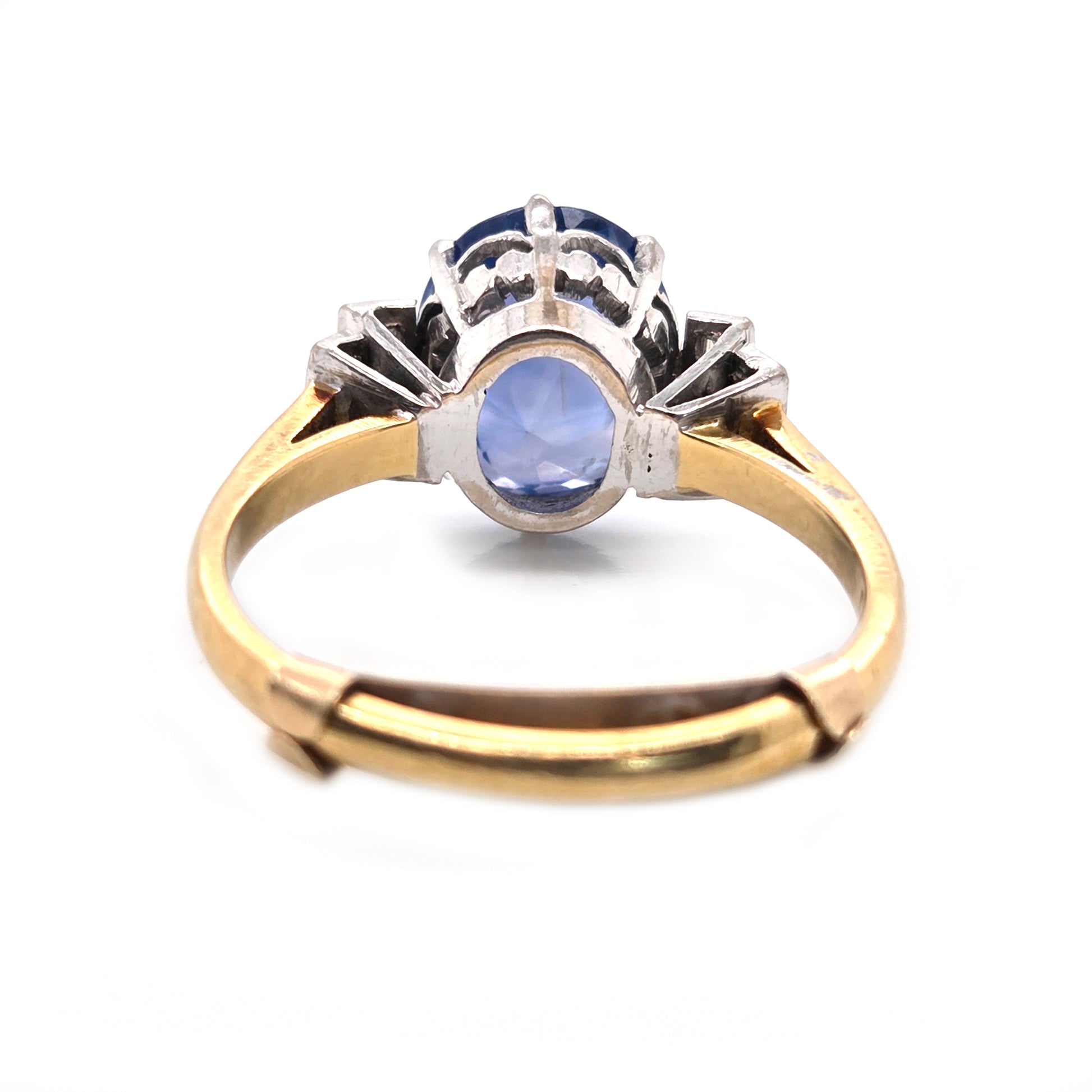 Vintage 3.7ct Oval Sapphire and Baguette Diamond Engagement Ring
