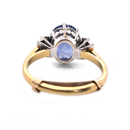 Vintage 3.7ct Oval Sapphire and Baguette Diamond Engagement Ring