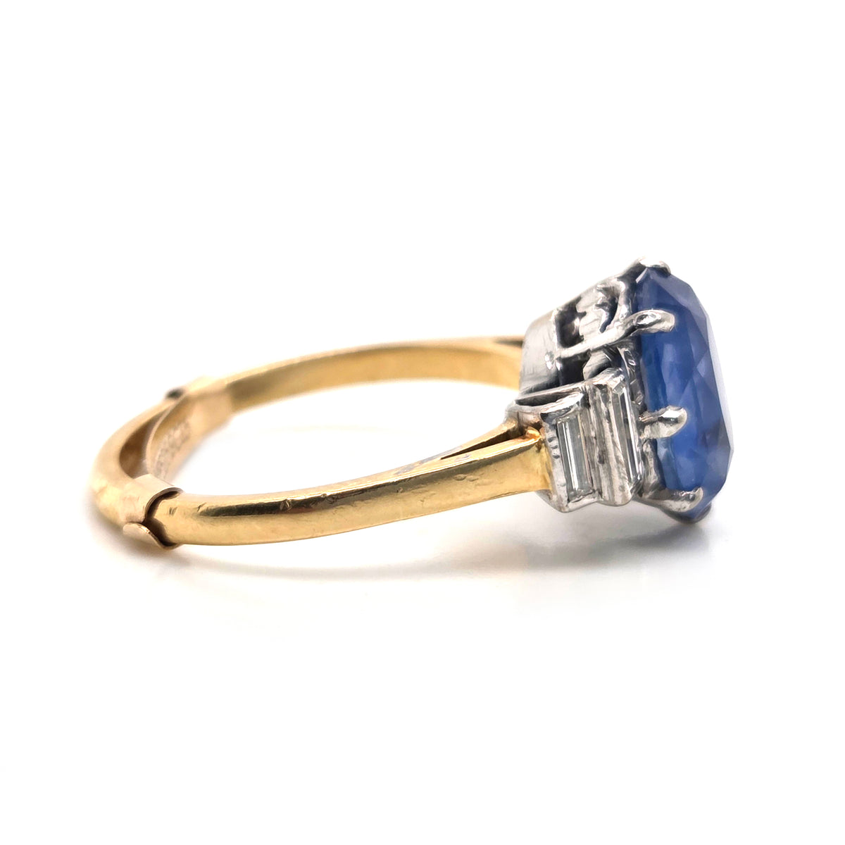 Vintage 3.7ct Oval Sapphire and Baguette Diamond Engagement Ring