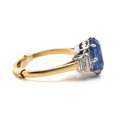 Vintage 3.7ct Oval Sapphire and Baguette Diamond Engagement Ring