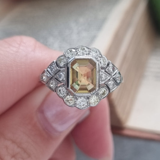 1.40ct Yellow Sapphire and Diamond Cluster Dress Ring in Platinum