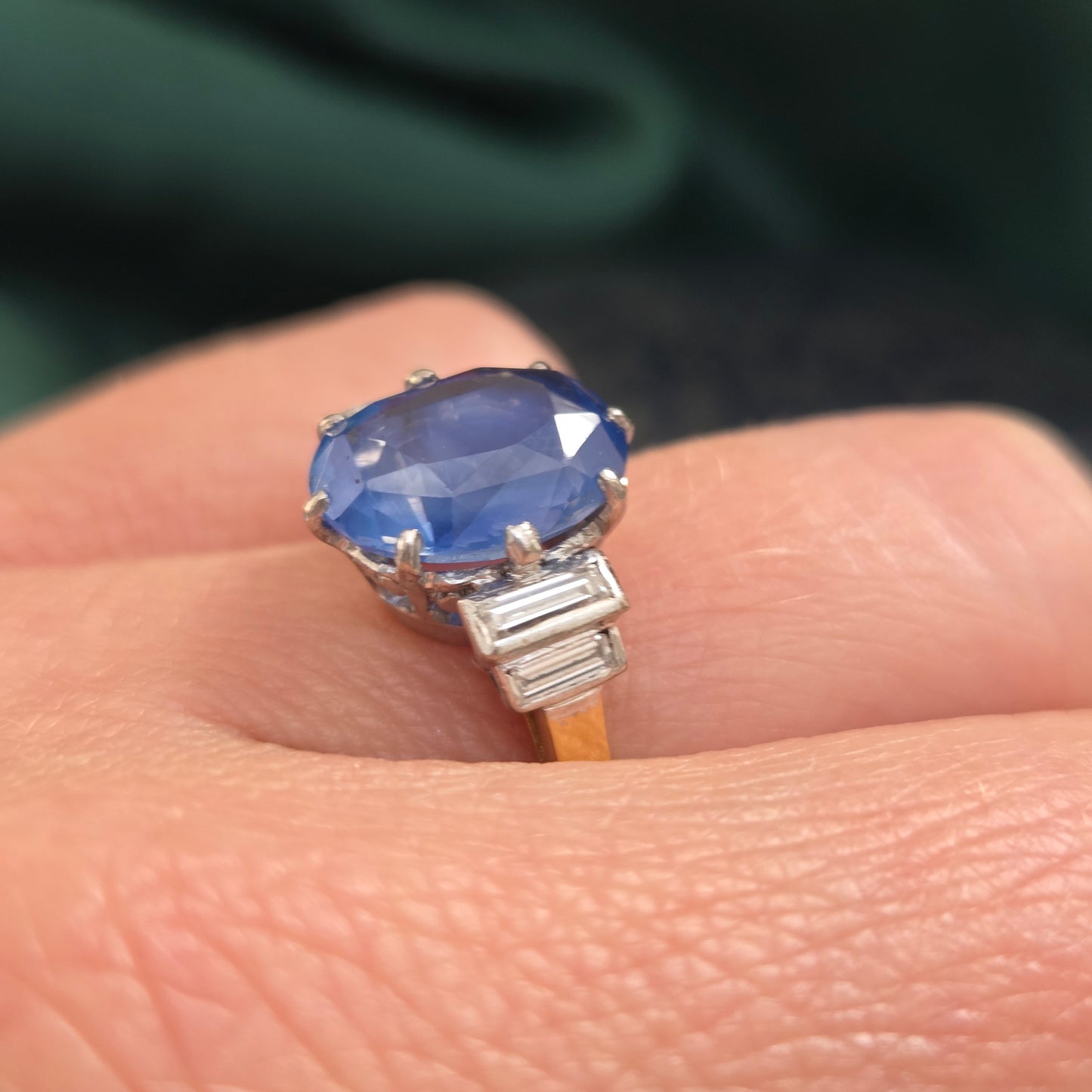 Vintage 3.7ct Oval Sapphire and Baguette Diamond Engagement Ring