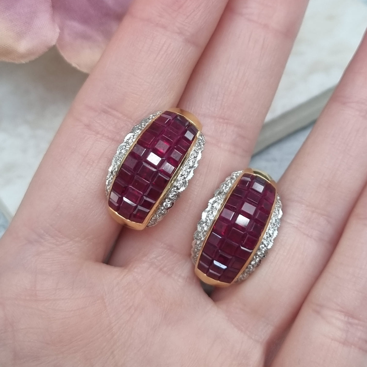 Vintage 18 Carat Yellow Gold Ruby and Diamond Convertible Stud and Clip-on Earrings