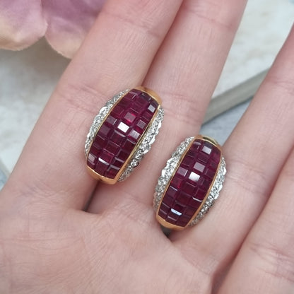 Vintage 18 Carat Yellow Gold Ruby and Diamond Convertible Stud and Clip-on Earrings