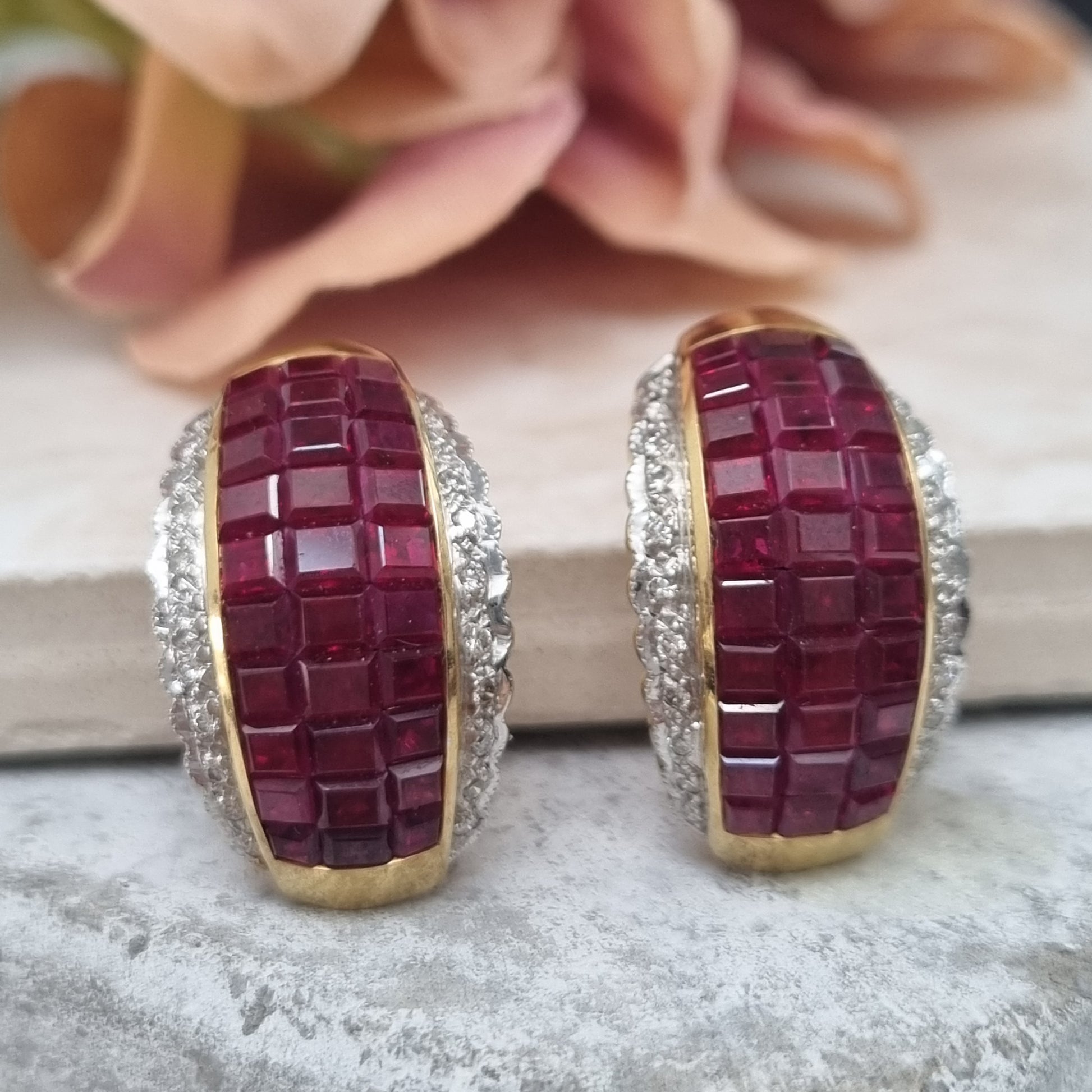 Vintage 18 Carat Yellow Gold Ruby and Diamond Convertible Stud and Clip-on Earrings
