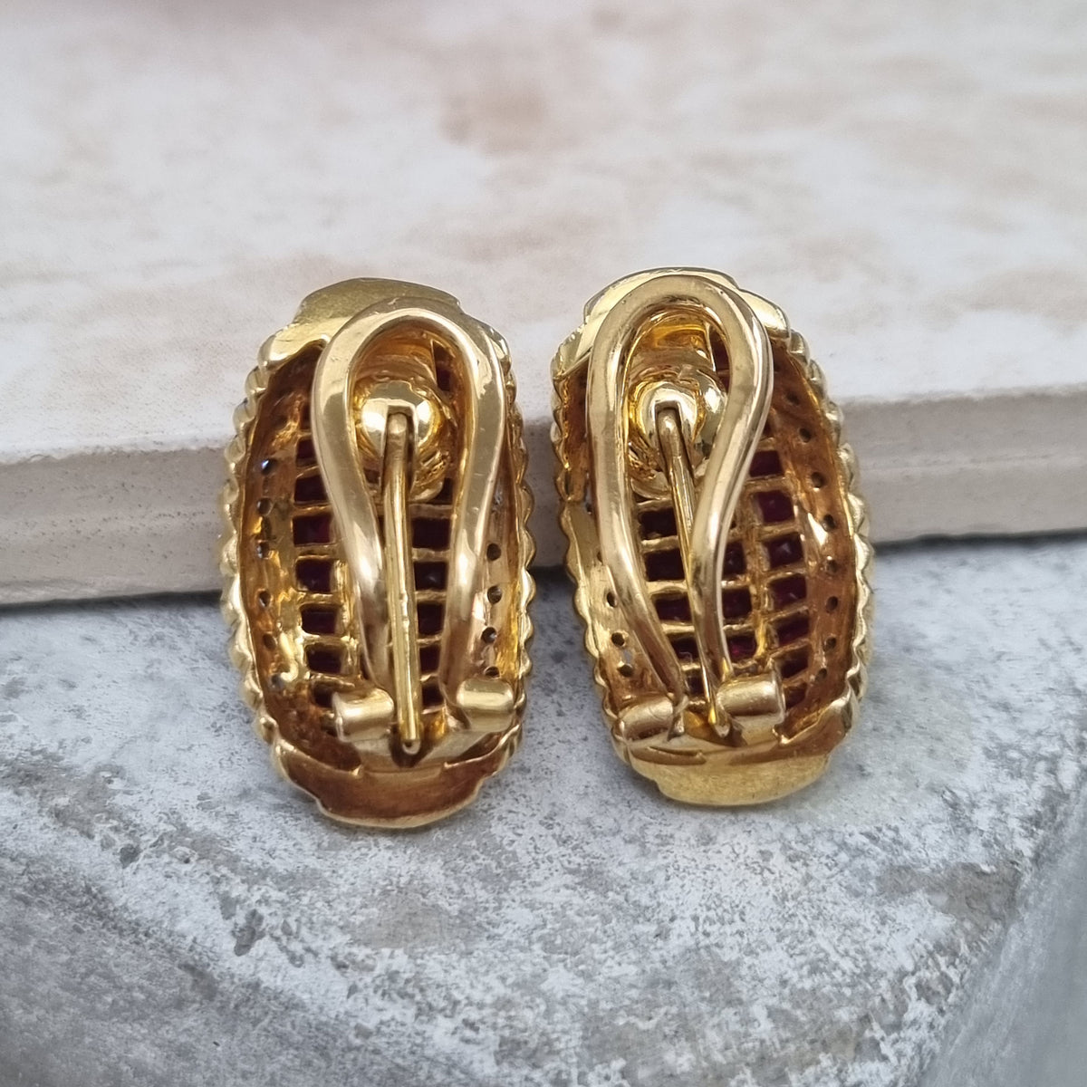 Vintage 18 Carat Yellow Gold Ruby and Diamond Convertible Stud and Clip-on Earrings