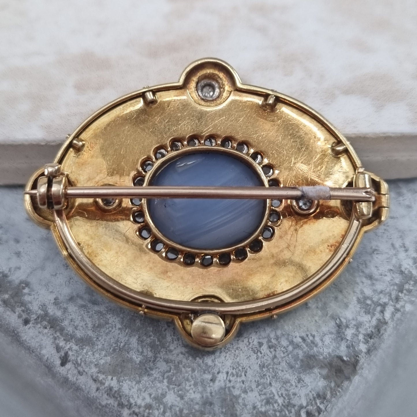 Edwardian Antique Star Sapphire Diamond Blue and White Enamel Pendant Brooch
