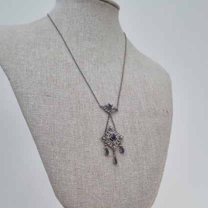 Antique Sapphire and Diamond Drop Pendant