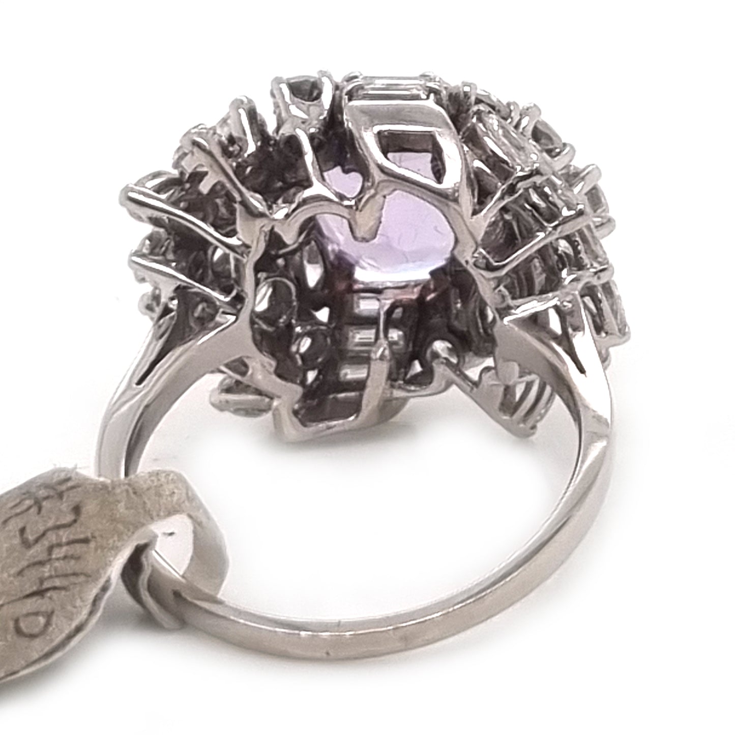Vintage Lilac Amethyst and Diamond Statement Cluster Cocktail Ring, 2.5 carats of Baguette Brilliant Marquise Diamonds