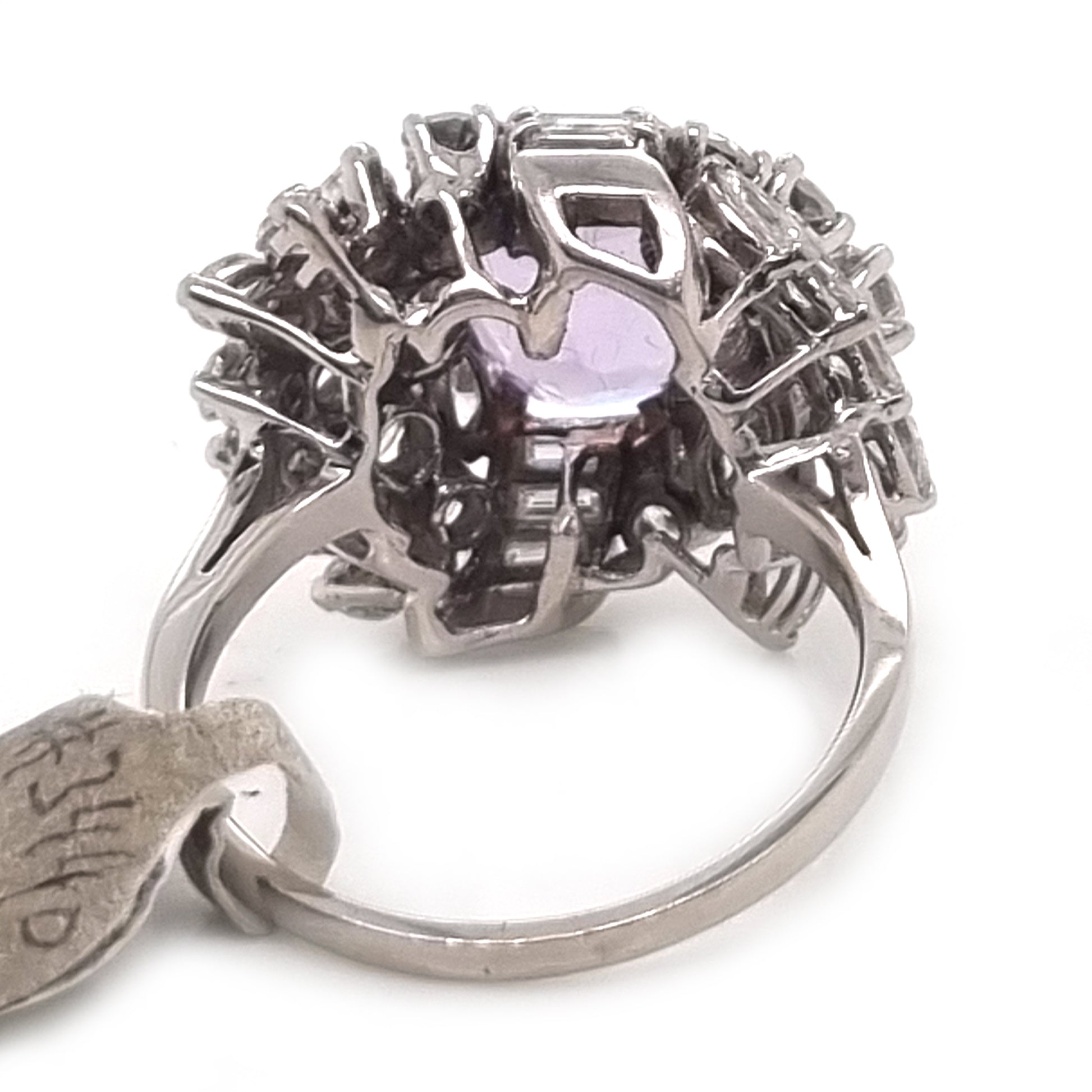 Vintage Lilac Amethyst and Diamond Statement Cluster Cocktail Ring, 2.5 carats of Baguette Brilliant Marquise Diamonds