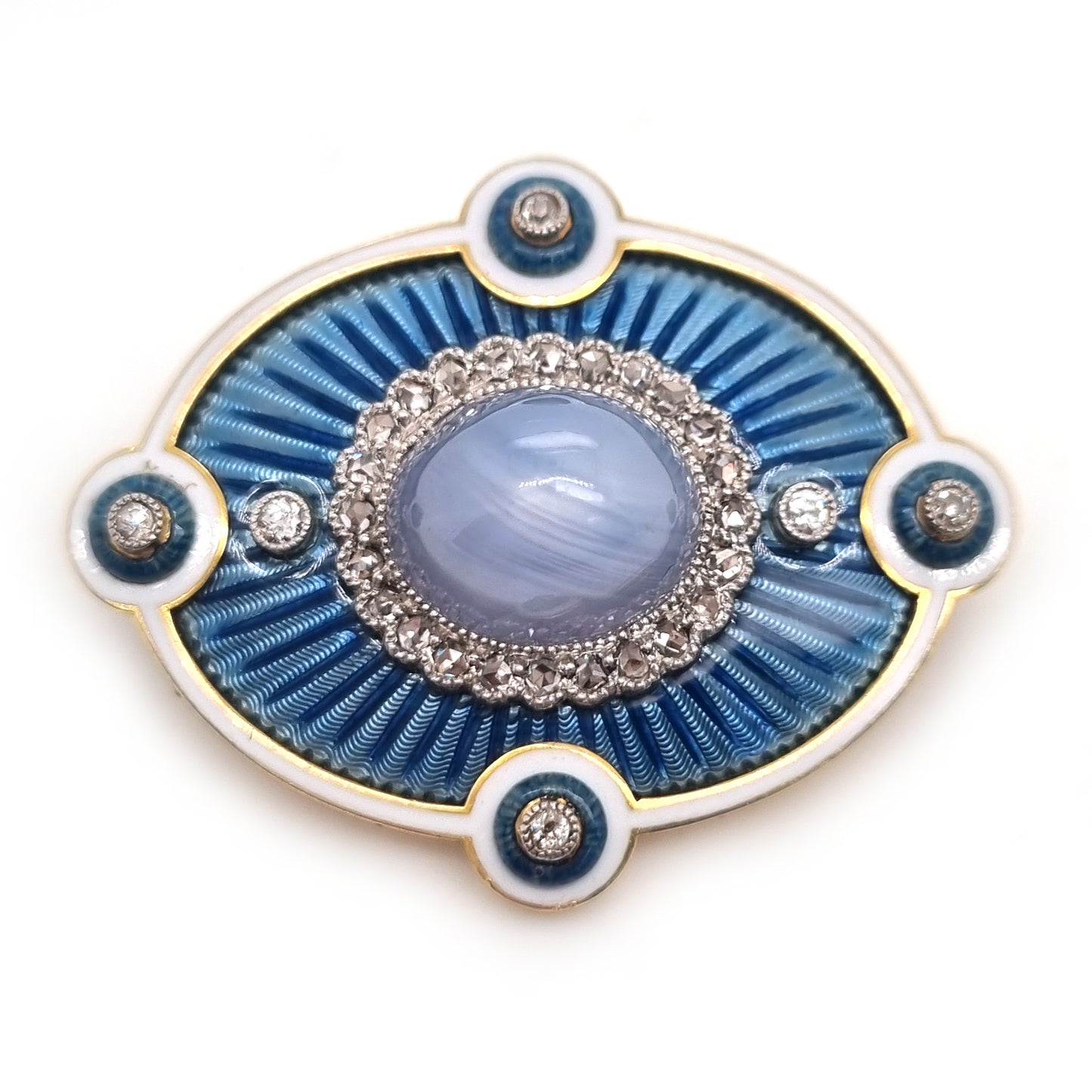 Edwardian Antique Star Sapphire Diamond Blue and White Enamel Pendant Brooch