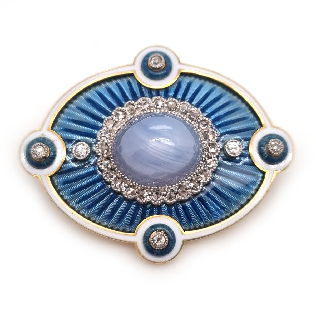 Edwardian Antique Star Sapphire Diamond Blue and White Enamel Pendant Brooch