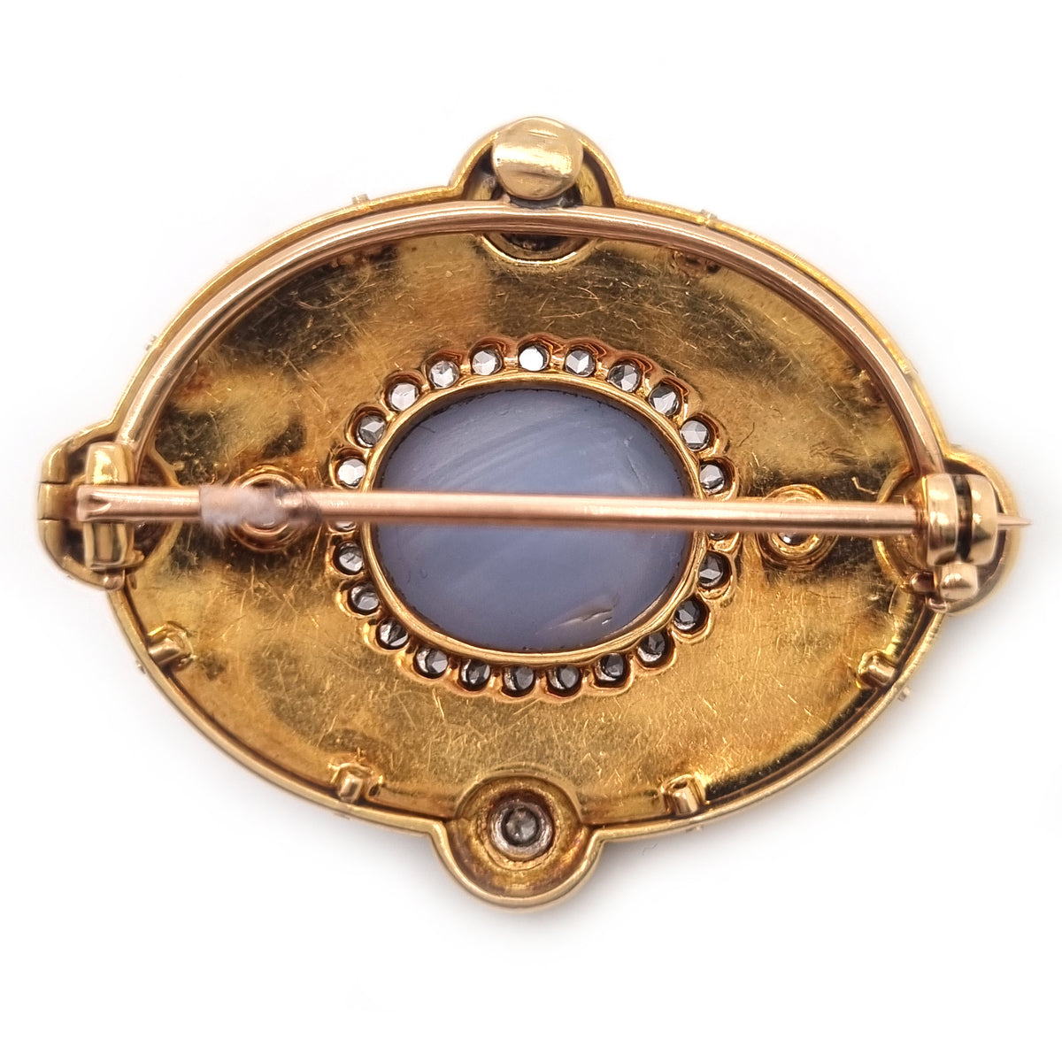 Edwardian Antique Star Sapphire Diamond Blue and White Enamel Pendant Brooch