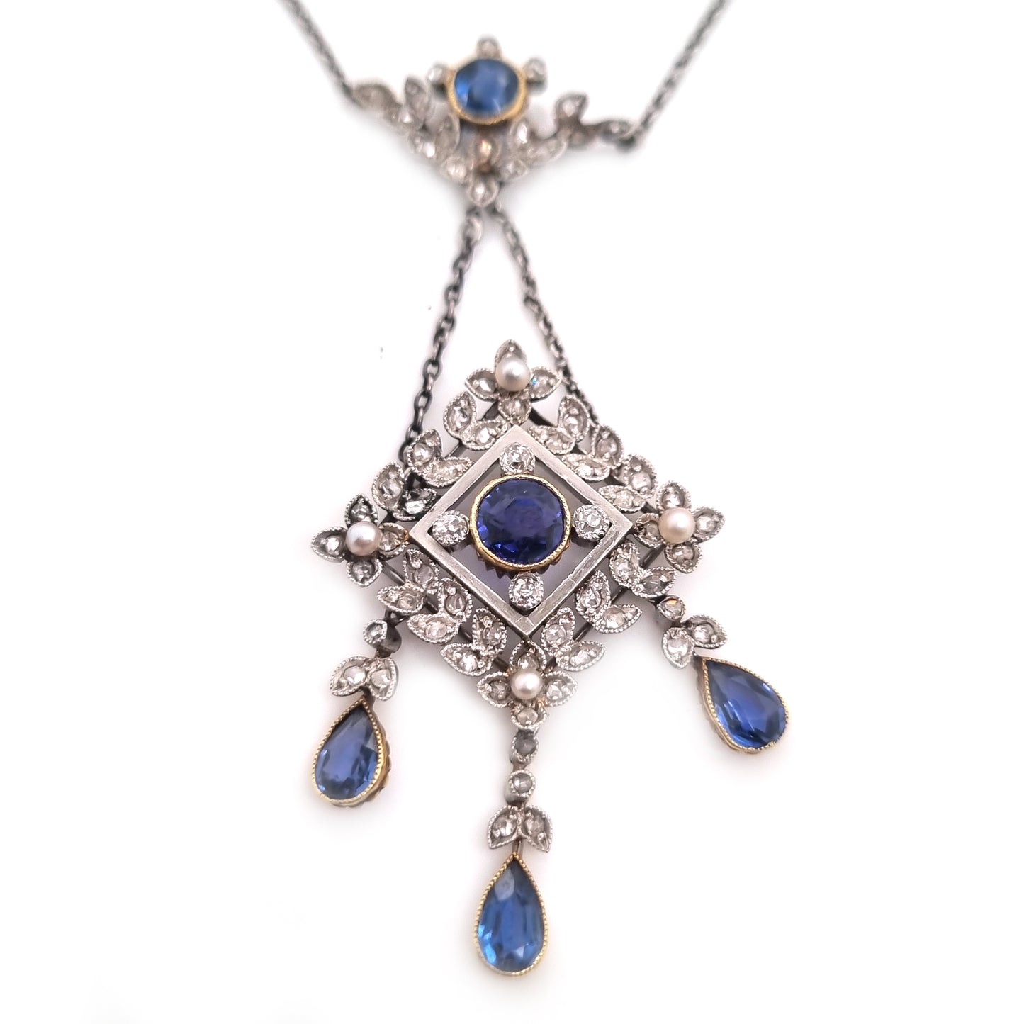 Antique Sapphire and Diamond Drop Pendant