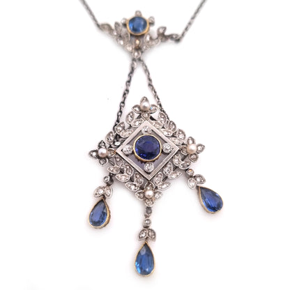 Antique Sapphire and Diamond Drop Pendant
