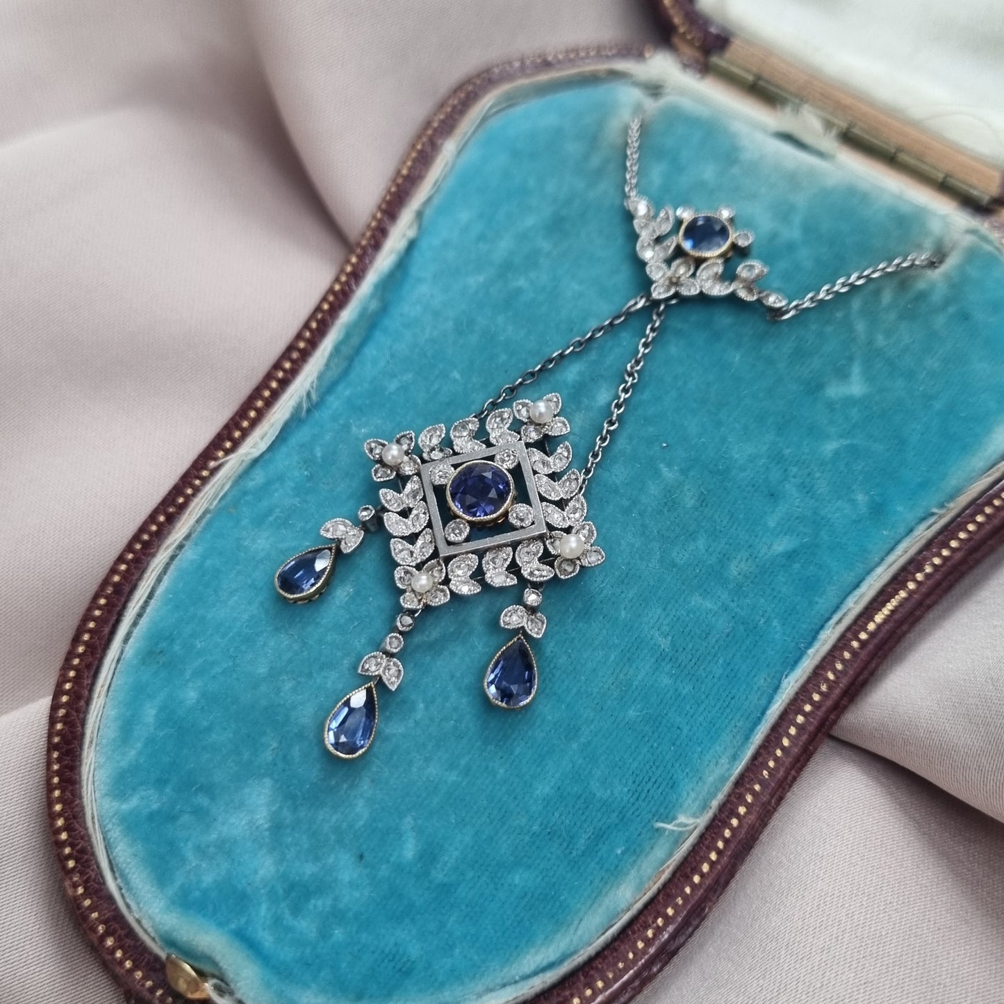 Antique Sapphire and Diamond Drop Pendant