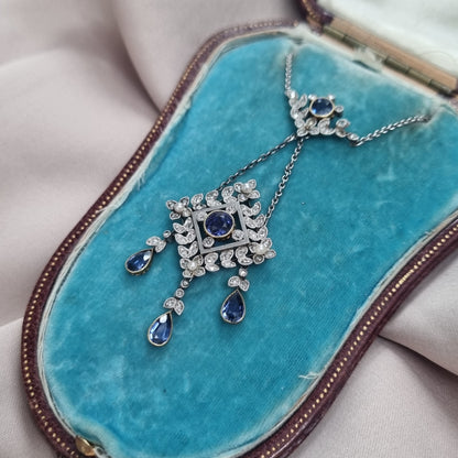Antique Sapphire and Diamond Drop Pendant