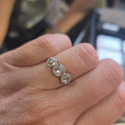 Antique 1.8ct Old European Cut Diamond Three Stone Engagement Ring