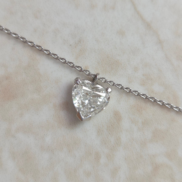 1ct Diamond Solitaire Heart Pendant in Platinum