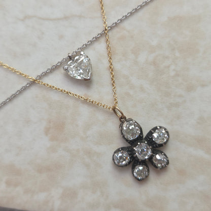 Antique 1.80ct Old Cut Diamond Flower Pendant with Chain