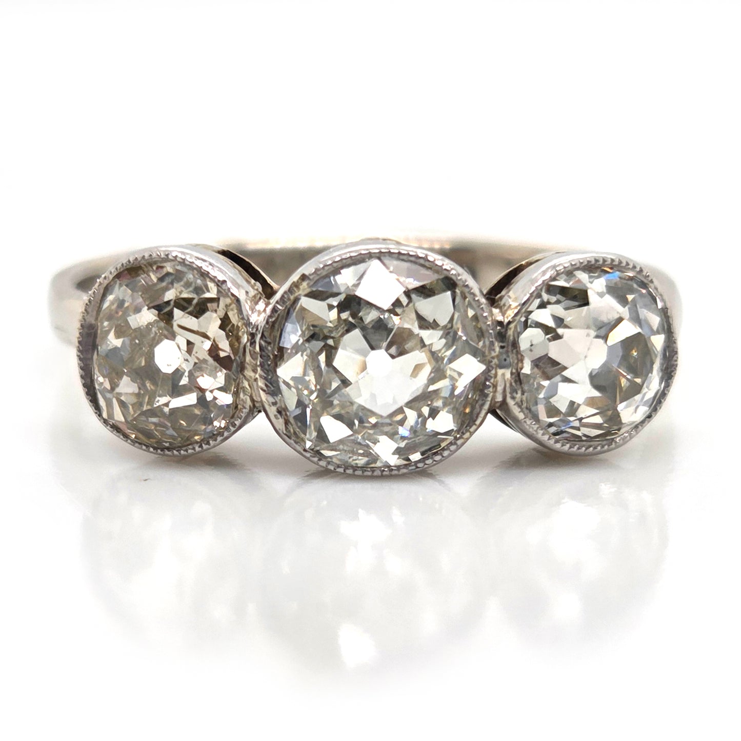 Antique 1.8ct Old European Cut Diamond Three Stone Engagement Ring