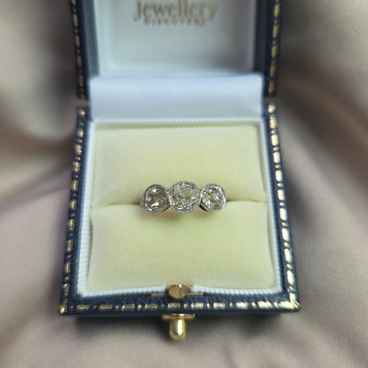 Antique 1.8ct Old European Cut Diamond Three Stone Engagement Ring