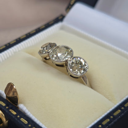 Antique 1.8ct Old European Cut Diamond Three Stone Engagement Ring