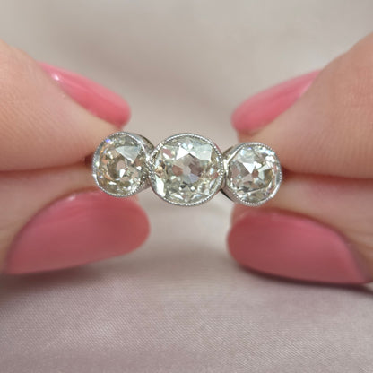 Antique 1.8ct Old European Cut Diamond Three Stone Engagement Ring