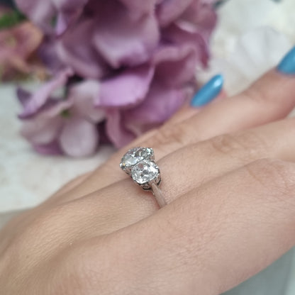 Antique 2.9ct Old Mine Cut Diamond Three Stone Engagement Ring