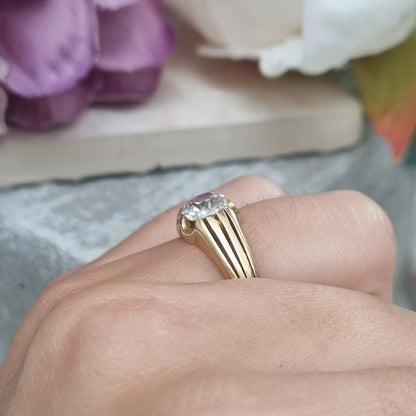 Antique Cushion Old Mine Cut Diamond Solitaire Gypsy Ring