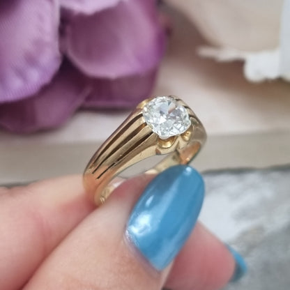 Antique Cushion Old Mine Cut Diamond Solitaire Gypsy Ring