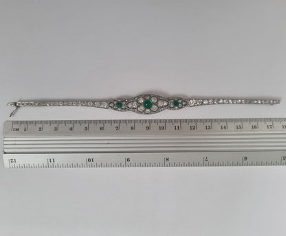 Fine Art Deco Cabochon Emerald and Diamond Bracelet
