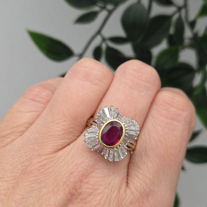 Oval Ruby and Tapered Baguette Diamond Ballerina Cluster Ring