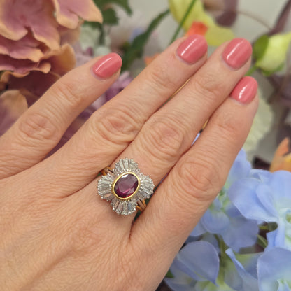 Oval Ruby and Tapered Baguette Diamond Ballerina Cluster Ring