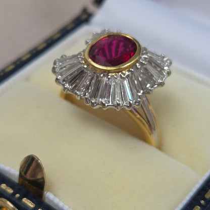 Oval Ruby and Tapered Baguette Diamond Ballerina Cluster Ring