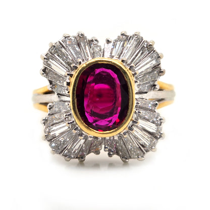 Oval Ruby and Tapered Baguette Diamond Ballerina Cluster Ring