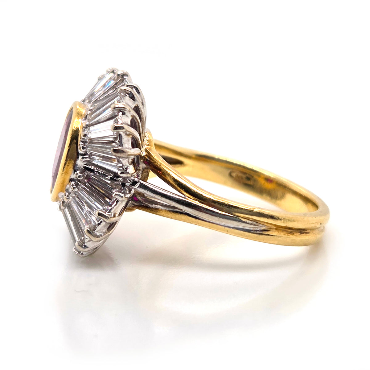 Oval Ruby and Tapered Baguette Diamond Ballerina Cluster Ring