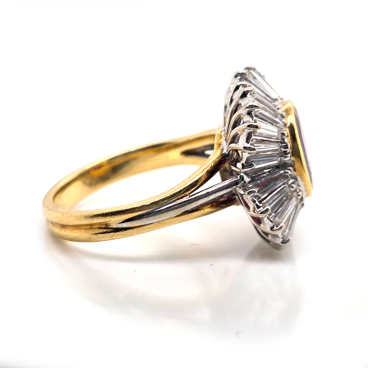 Oval Ruby and Tapered Baguette Diamond Ballerina Cluster Ring
